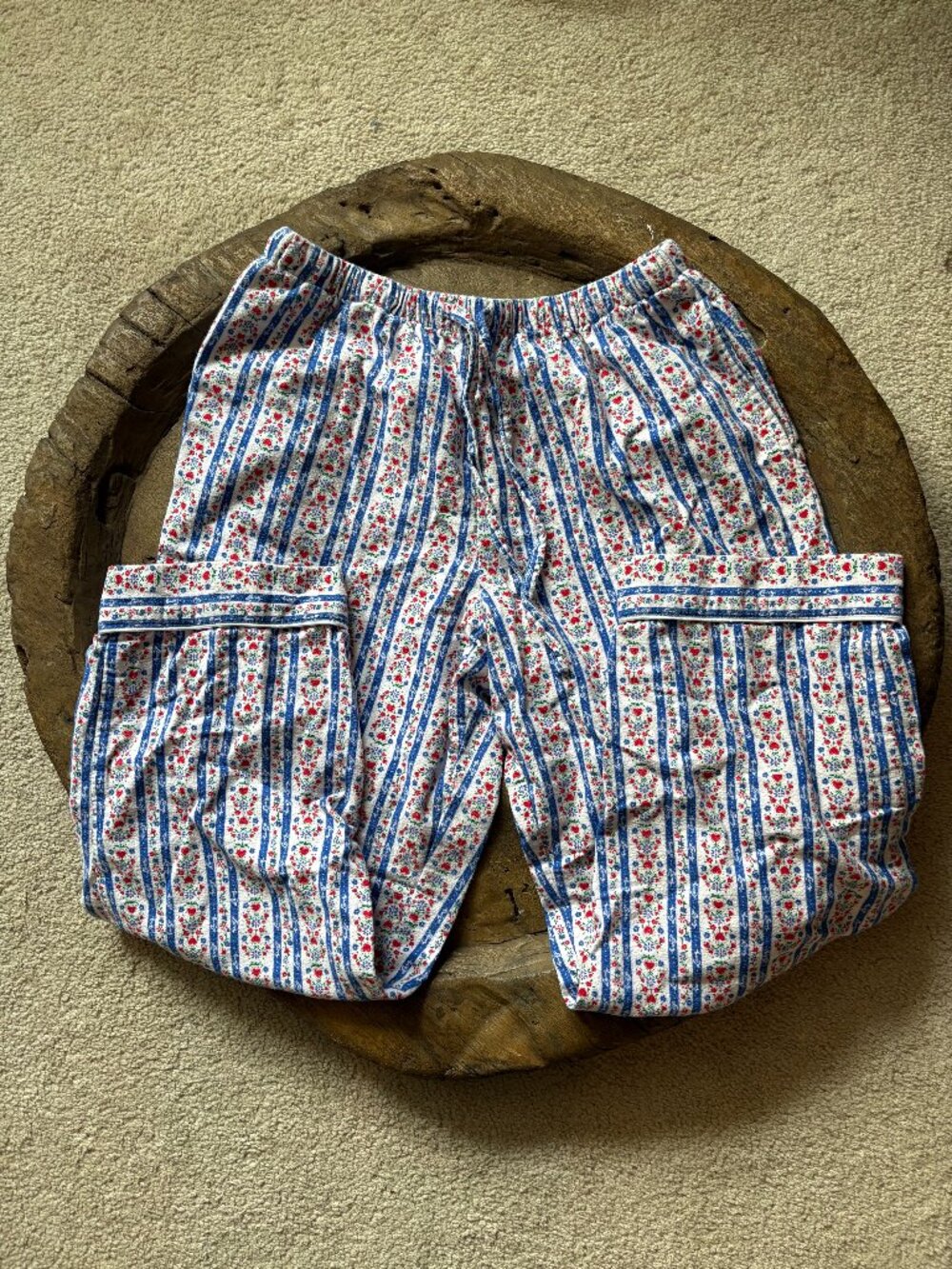 Lanz of Salzburg Tyrolean stripe cotton flannel drawstring pajama pants womens M